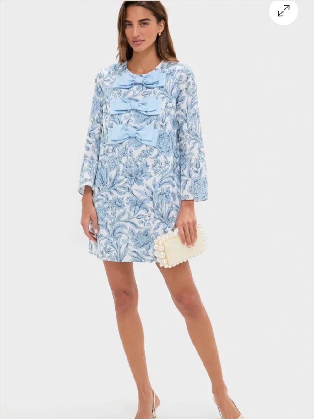 NWT Hyacinth House Blue Chintz Clarice Bows Dress Floral Mini Long Sleeve SZ XL